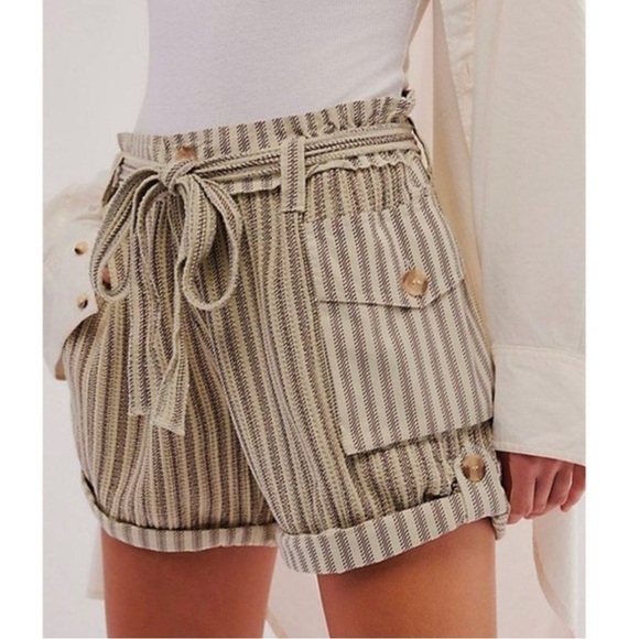 NWT Free People One Harriet Striped Shorts, In Mint Chip Combo Size XS, Linen - Picture 1 of 9